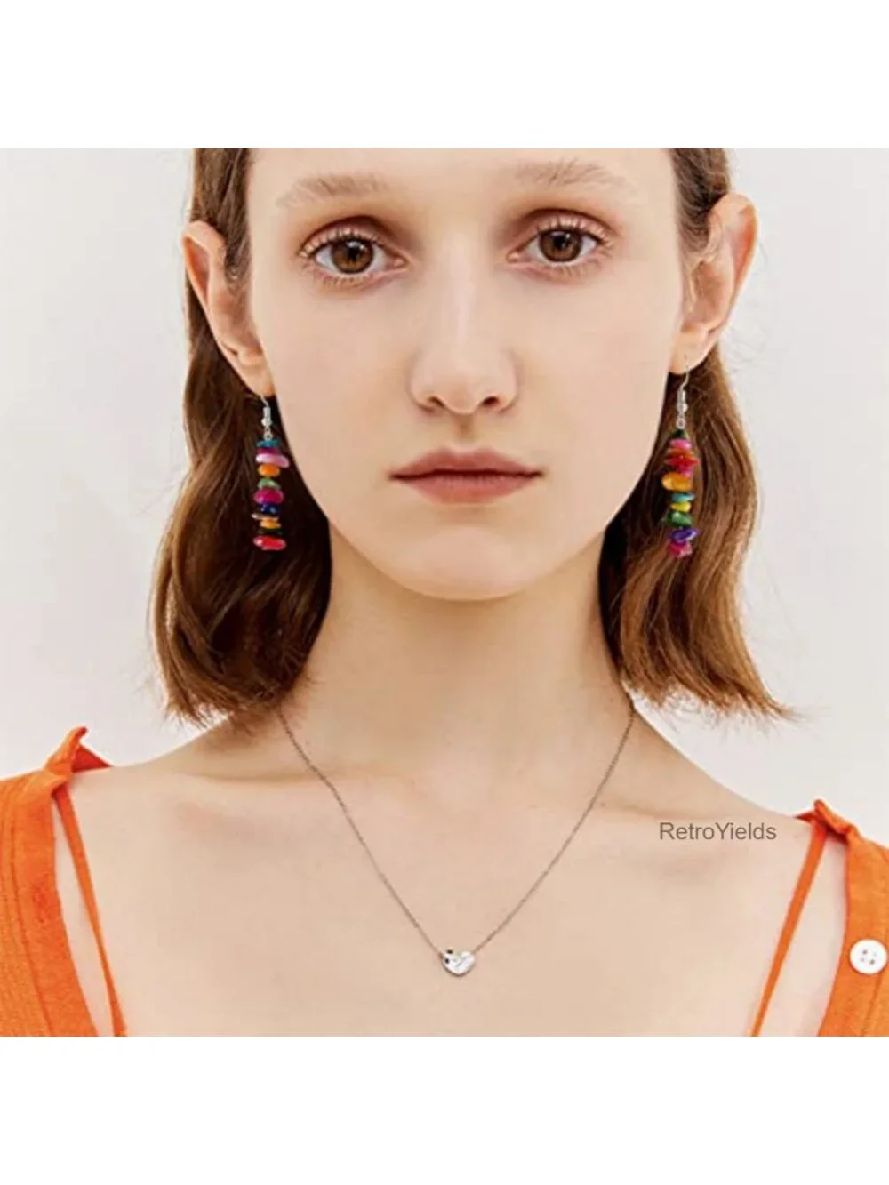 Handmade Bohemian Vintage Silver Nature Stone Beads Long Dangle Drop Earrings